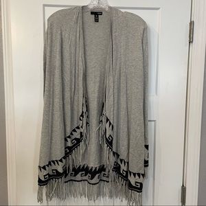 NWOT Aqua Grey Fringed Open Cardigan Sweater